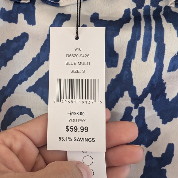 Elegant Blue and White Patterned Midi Dress - Picture 11 of 13